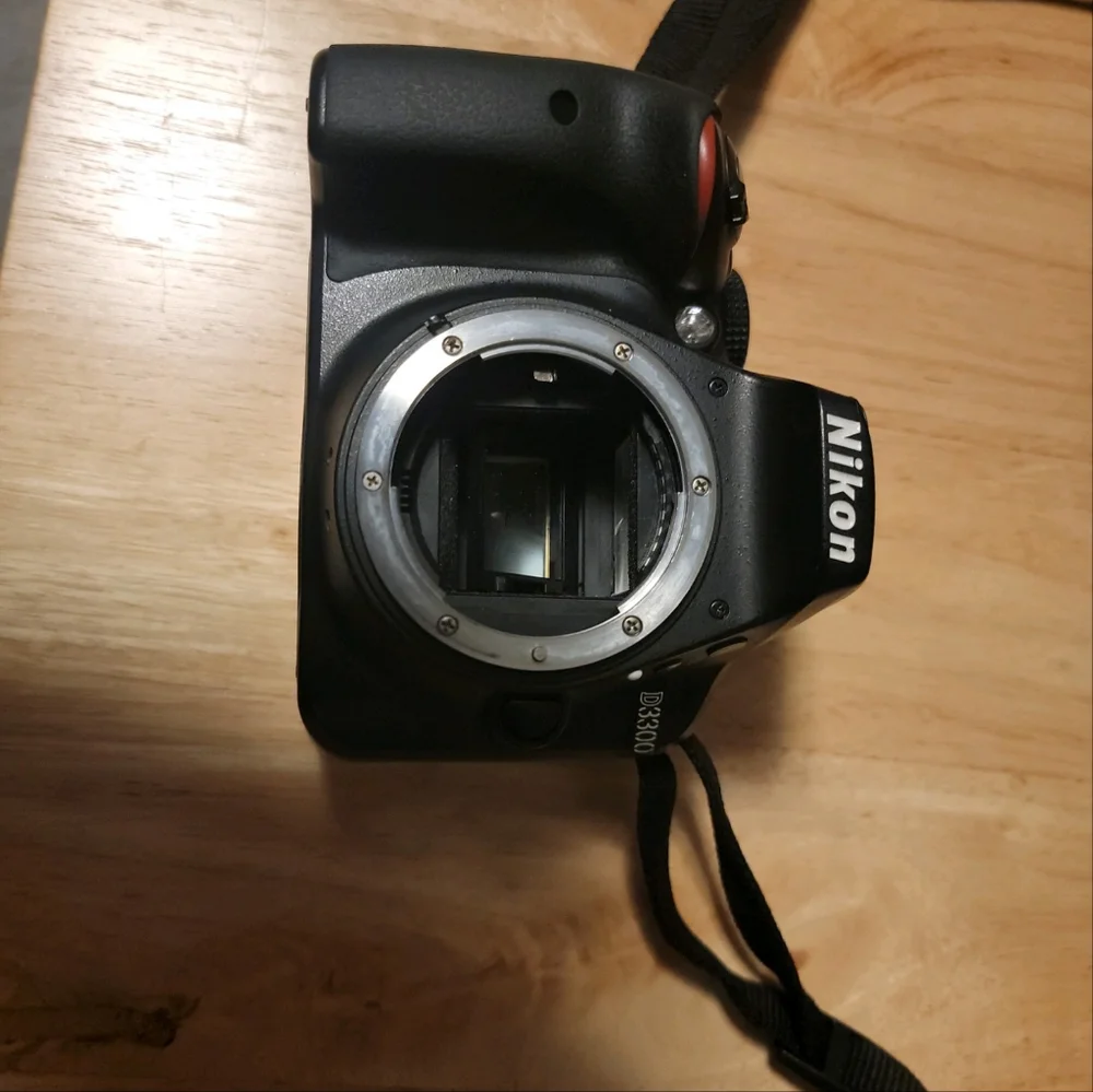 Nikon D3300, 18-55mm lens, 55-200mm lens, and power adapter